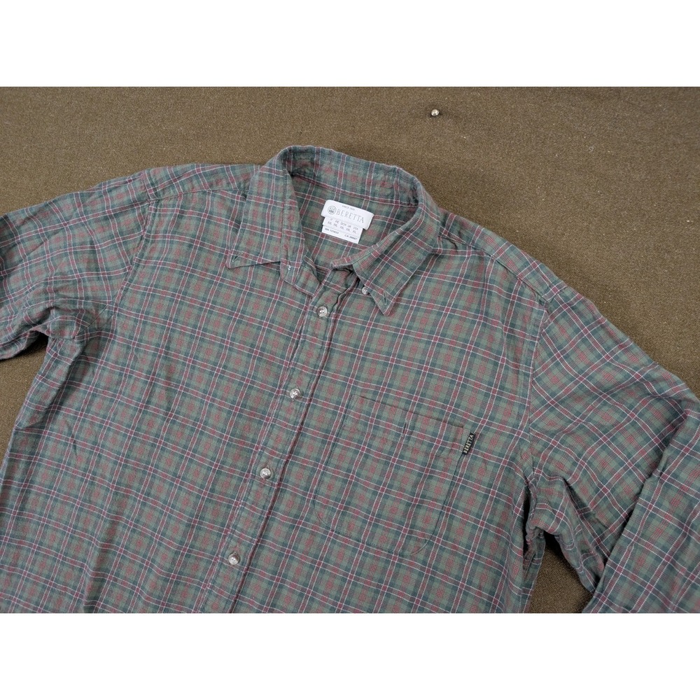 Beretta Shirt Mens 2XL Green Red Button Down Short Sleeve Casual Cotton Plaid
